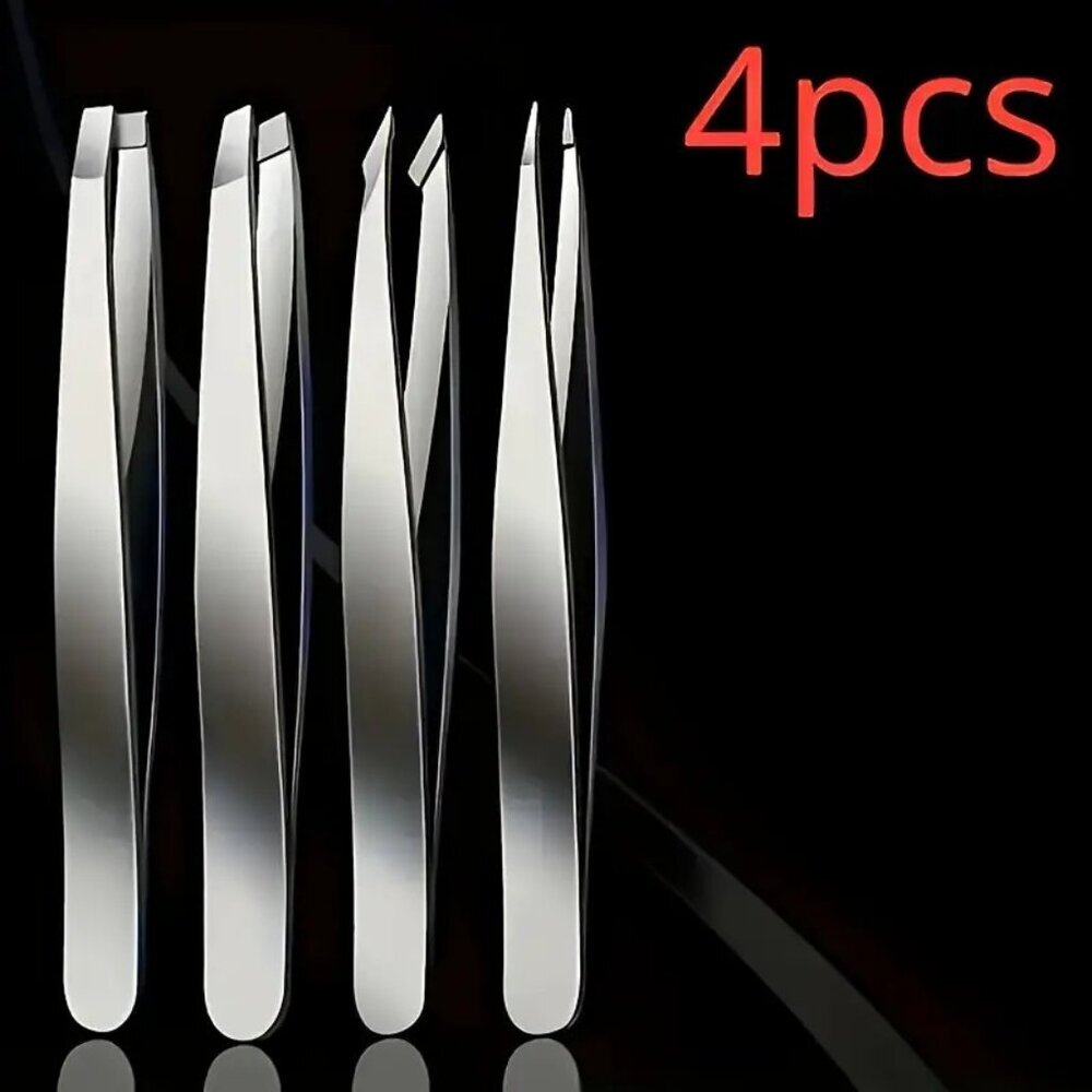 4pcs Stainless Steel Eyebrow Tweezers